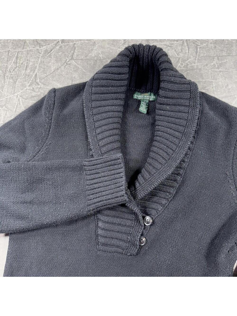 Ralph Lauren Sweater Women's L Black Shawl Collar
